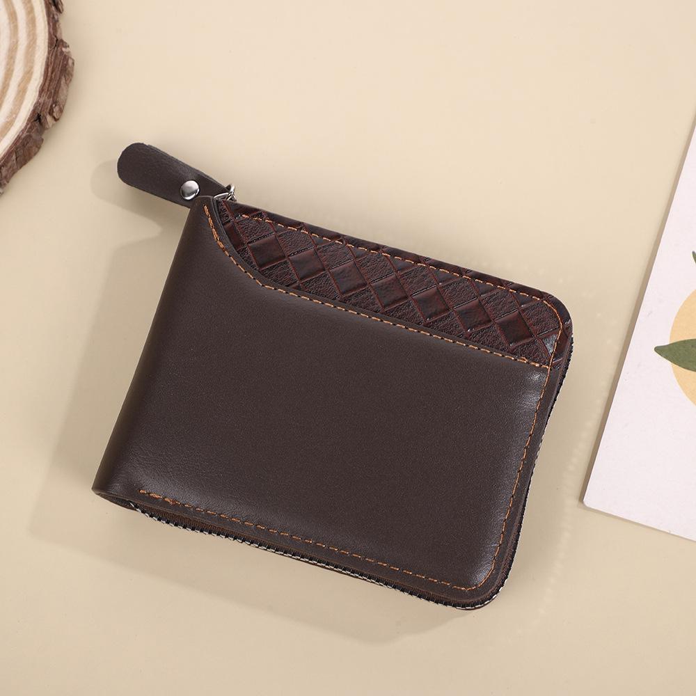 Trendy Men's Woven Patchwork Zipper Wallet Coin Bag, European & American Style