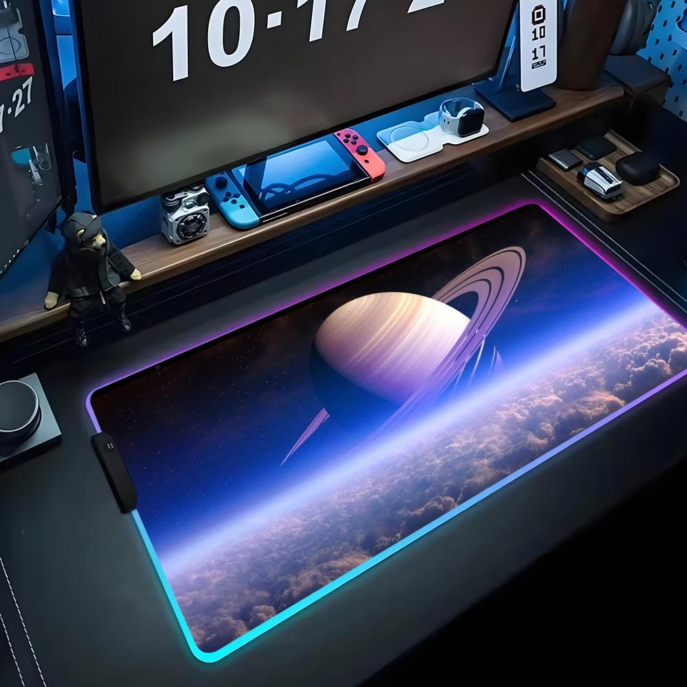 

saturn Mouse Pad RGB Gaming Mousepad Big LED Pad PC Desk Mat Luminous Mouse Pad Large Keyboard Mats Table Rug With Backlit RGB600x300x3mm