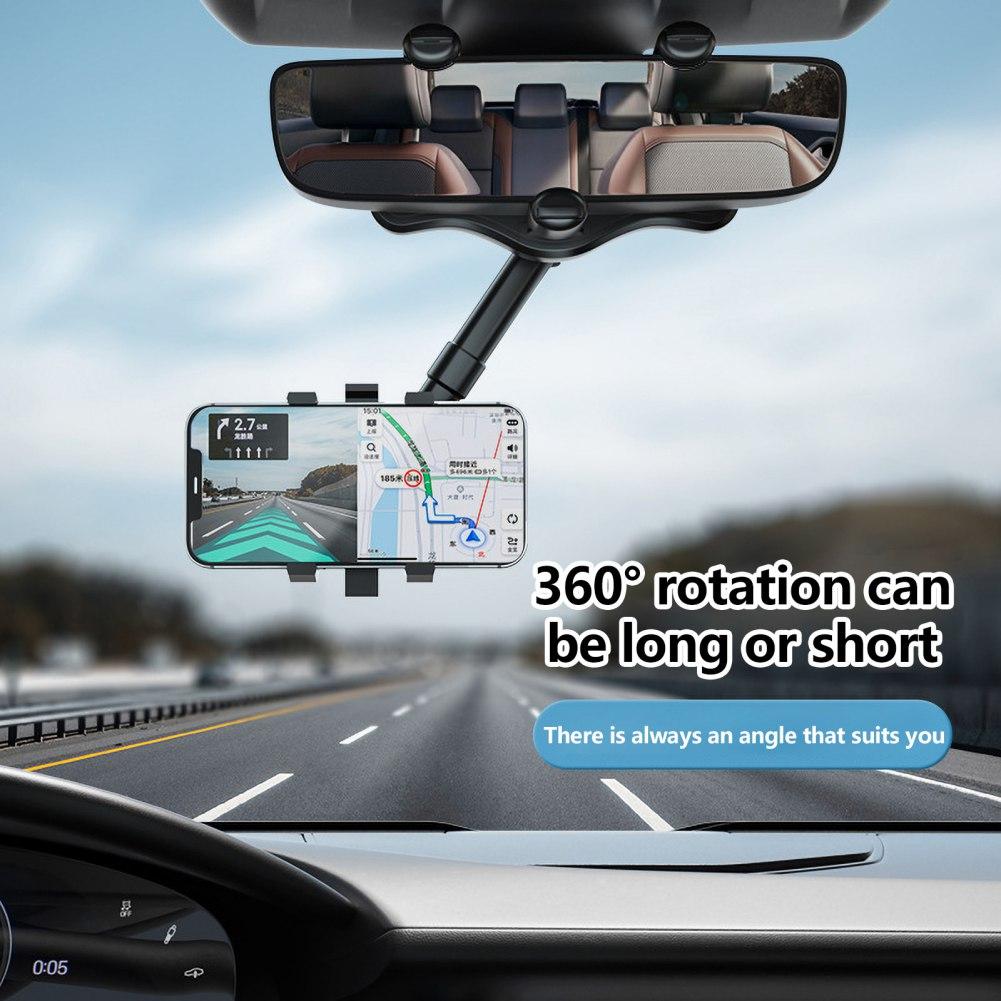 Multifunctional Car Rearview Mirror Phone Holder,360 Degree Rotatable Rear View Mirror Phone Mount,for iPhone Android Smart Phones