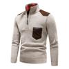 Winter Herren Stehkragen Pullover Herren Patchwork Strickpullover Slim Fit Braun Strickpullover Herren Fleece Warm Pullover