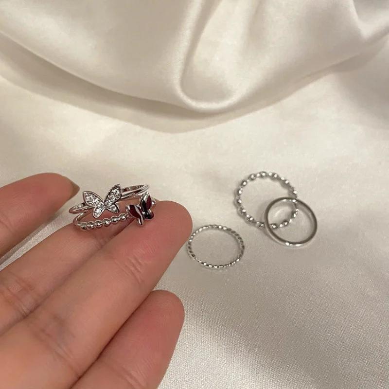 3/4Pcs Fashionable Punk Style Butterfly Metal Rings Set For Women Parties Festivals Gifts Daily Versatility Jewelry 20234