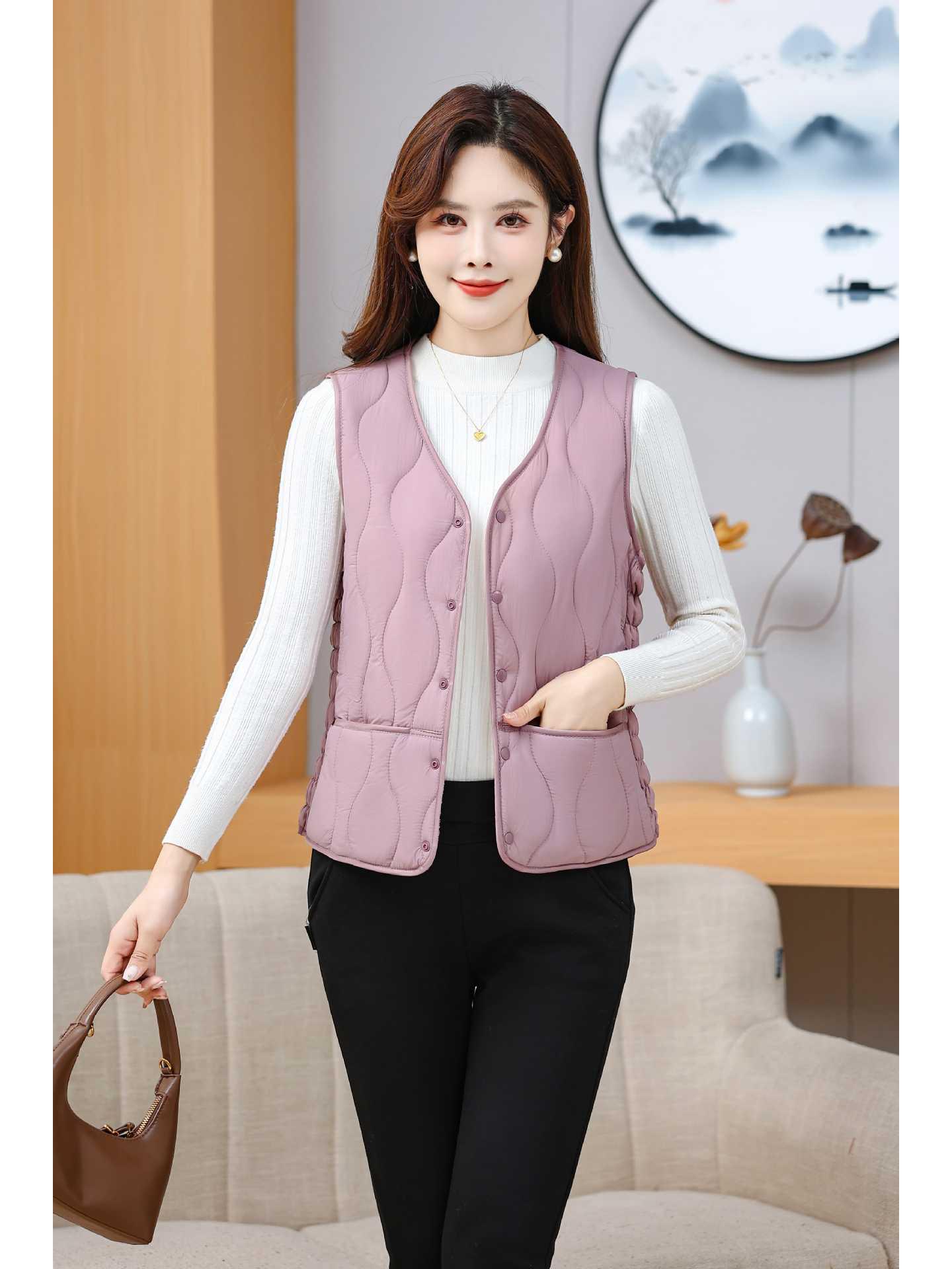 

Женская безрукавка с флисовой подкладкой - 2025 Осень/Зима Теплый жилет для офиса 2XL (61-66kg)