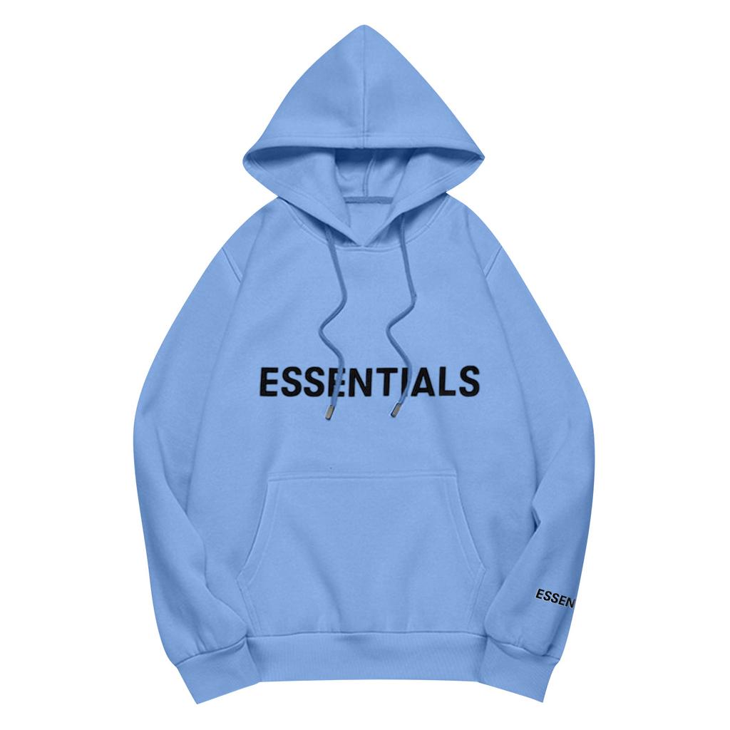 Unisex Loose Casual Letter Print Solid Round Neck Long Sleeve Hooded Sweatshirt