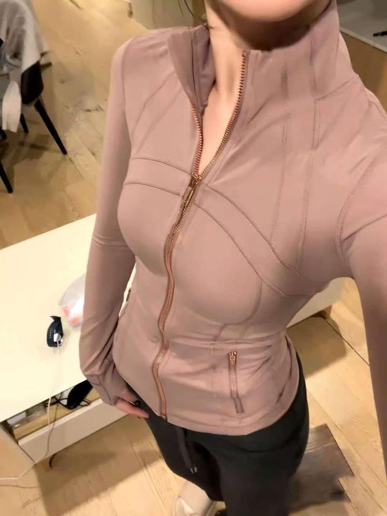 Женская куртка для йоги с воротником-стойкой, новая версия - нейлон-спандекс, двусторонняя молния, спортивный топ