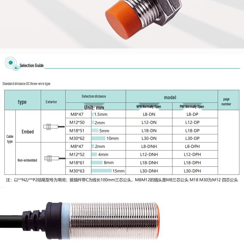 HePu L-Shaped Cylindrical Inductive Proximity Sensor, M8/M12/M18/M30, Normally Open, NPN, Metal.