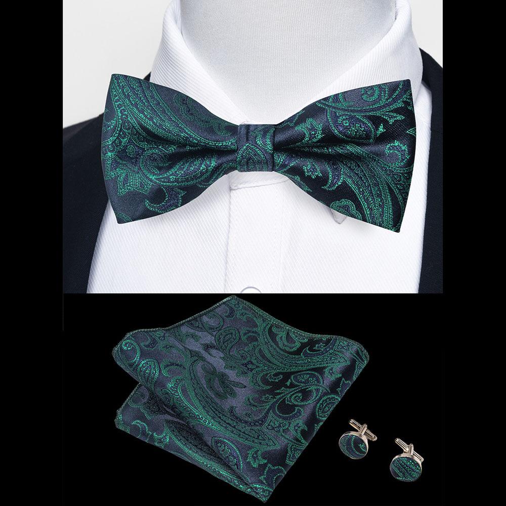 Classic Bowtie Bow Ties for Mens Butterfly Bowknot Pocket Square Cufflinks Suit Set Bussiness Accessories