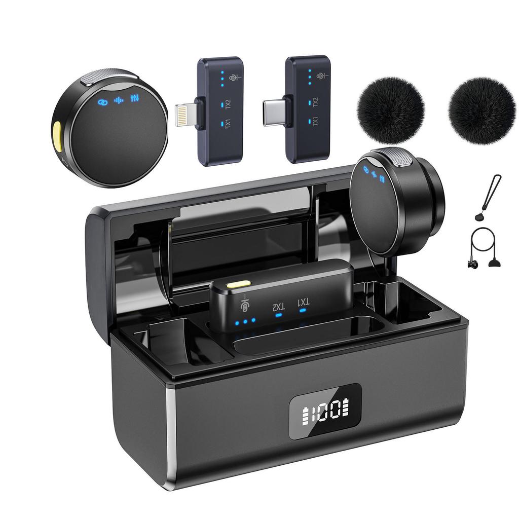 Professional Wireless Lapel Microphone with HD Noise Reduction for Live Streaming and Short Video Recording