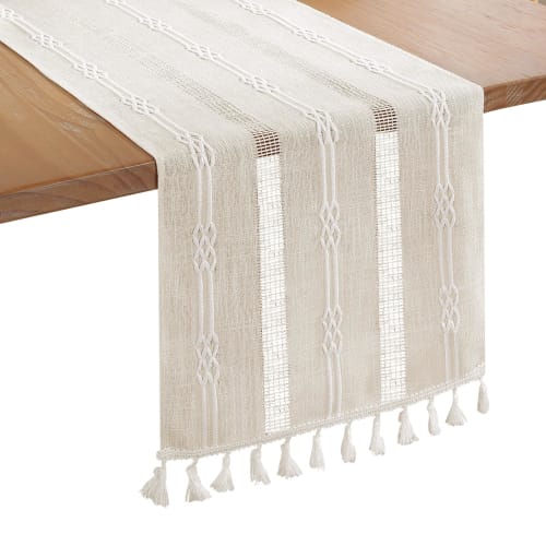 Bigqin Table Runner, 183 X 33cm, Cotton Linen Tablecloth with Tassels, Stylish Nordic Style, White