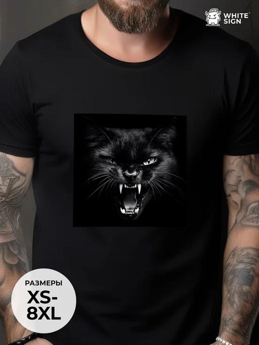 Oversized cotton T-shirt with Black Cat print 2XL