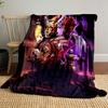 The pattern depicts dark, armored characters with glowing, ominous elements. for all seasons blanket lunch break throw gift