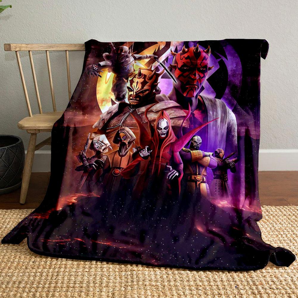 The pattern depicts dark, armored characters with glowing, ominous elements. for all seasons blanket lunch break throw gift