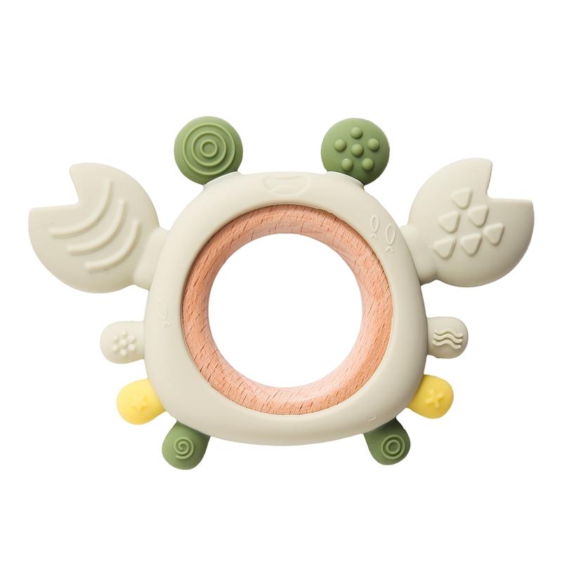 Siliconen Baby Bijtring Baby Speelgoed 0 Tot 6 Maanden Bpa Vrij Kauwen Tandjes Speelgoed Krab Houten Ring Bijtring Reborn Siliconen Baby Speelgoed groen