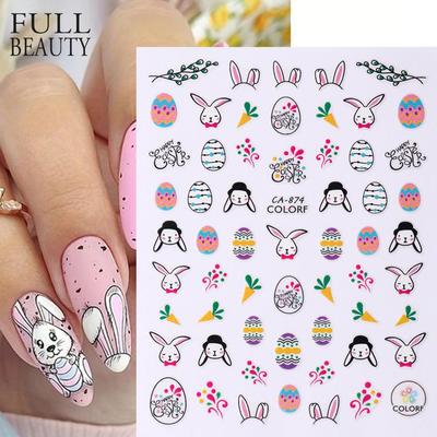 Easter 3D Nail Stickers Flower Plants Nail Art Decals Floral Spring Sliders Manicure Decor