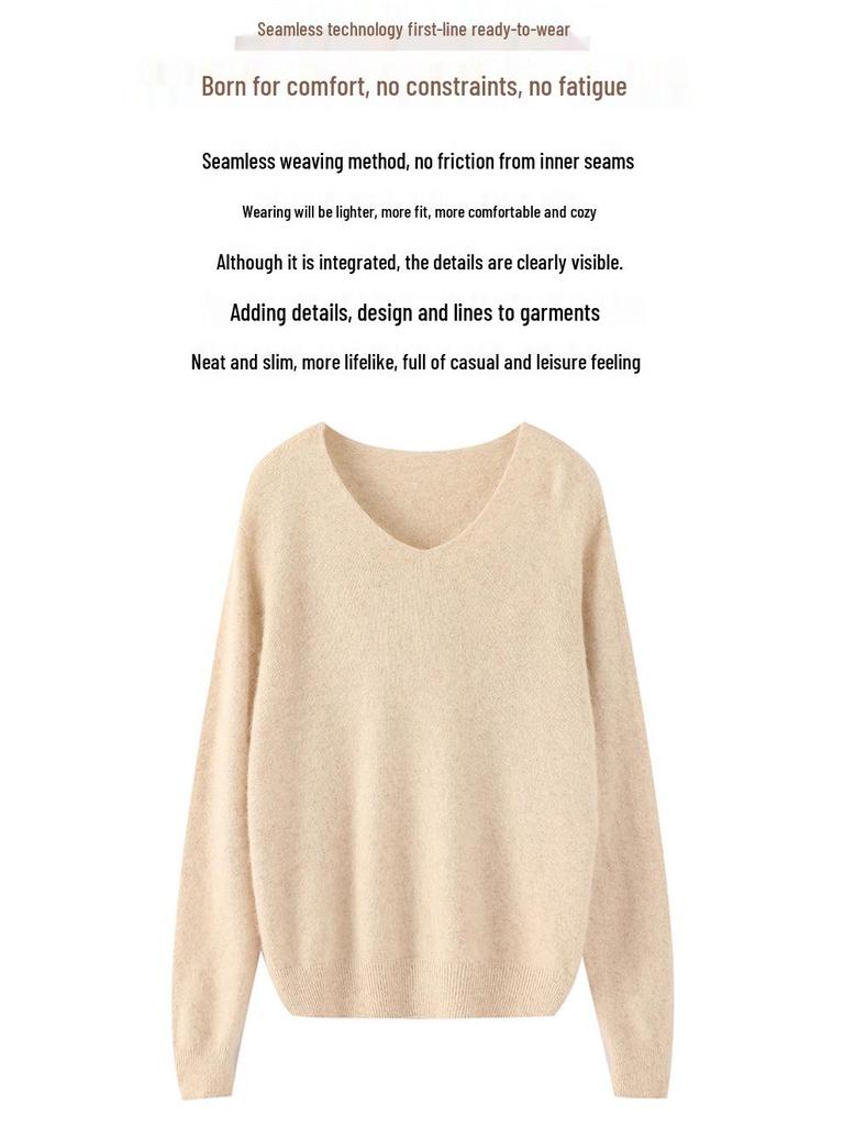 New Seamless Mink Velvet V-Neck Cashmere Sweater for Women - Loose Fit, Solid Color, Short Pullover Knitwear for Autumn and Winter