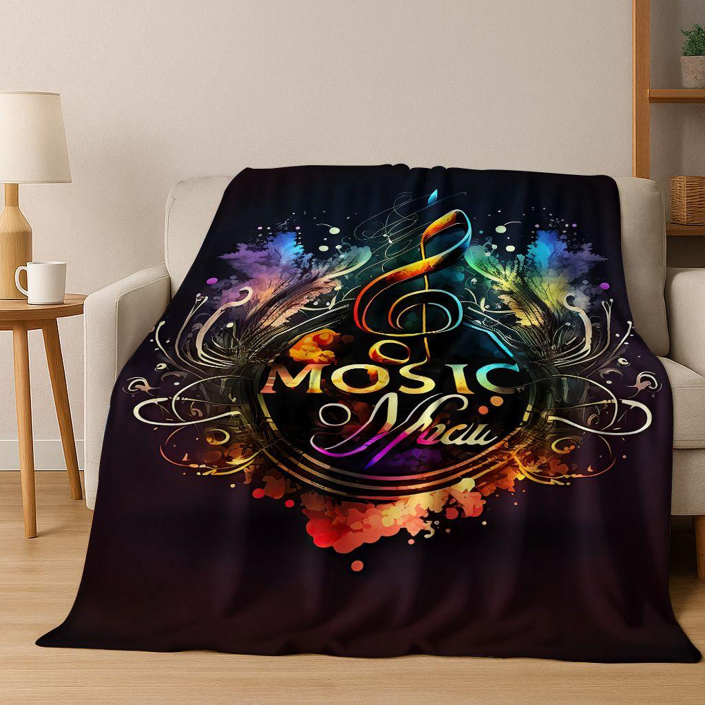 Tanzende Musik Musikalische Note Instrument Cartoon Flanell Decke, Gemütliche Weiche Überwurfdecke für Zuhause Schlafzimmer Bett Sofa Abdeckung Geschenk Kind