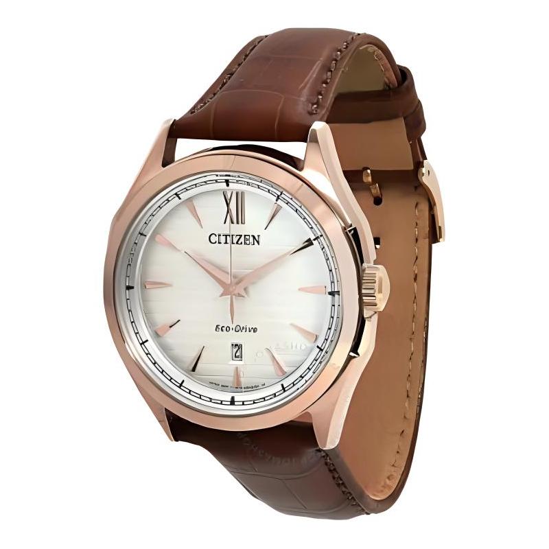 

CITIZEN 100 meters waterproof, solar Quartz, leather strap, , men s watch, white dial AW1753-10A білий