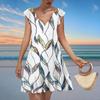 Women's Fashion Casual V Neck Wavy Edge Texture Print Short Sleeve Dress