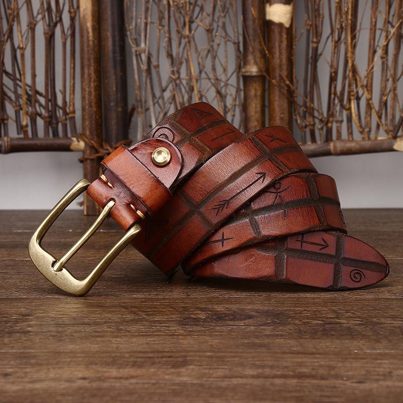 Belte Herre Håndlaget Retro Vegetabilsk Garvet Lær Ekte Kuskinn Lær Overflate Belte Herre Allsidig Personlighet Trend Buksebelte