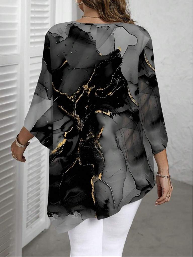 Übergröße Lässiges Damen-T-Shirt mit Rundhalsausschnitt und Ganzkörperdruck im europäischen & amerikanischen Stil