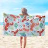 Cartoon Lobster Starfish Ocean Beach Towel Striped Background Towel Fun Marine Pattern Beach Trip Swimming Use