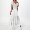 Women's Fashionable Color Pleated Short Sleeved Large Hem Dress