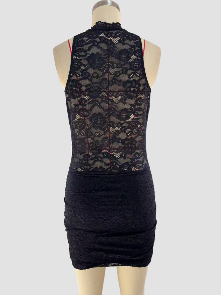 2026 Women's Fashion: Sexy See-through Lace Patchwork Tank Top & Hip-hugging Dress
