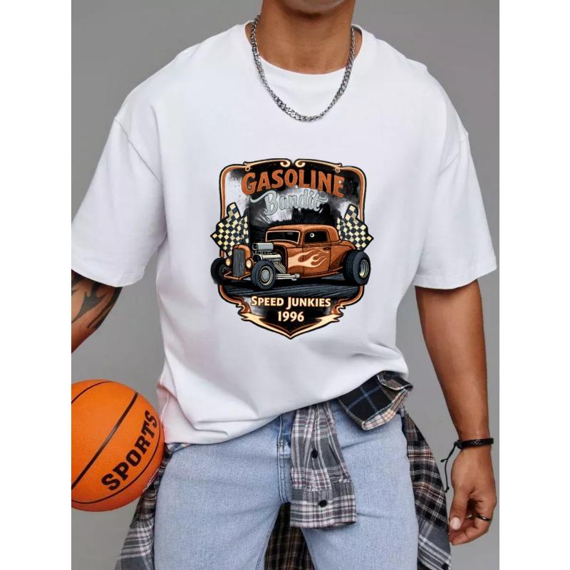 Bílé tričko Gasoline Bandit Speed Junkies 1996 Design klasického auta Hot Rod pro automobilové nadšence a streetwearovou módu