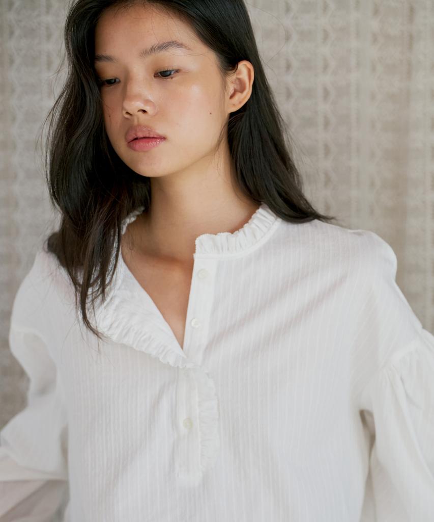 Poeteuseoul Frill Half-Open Blouse_White