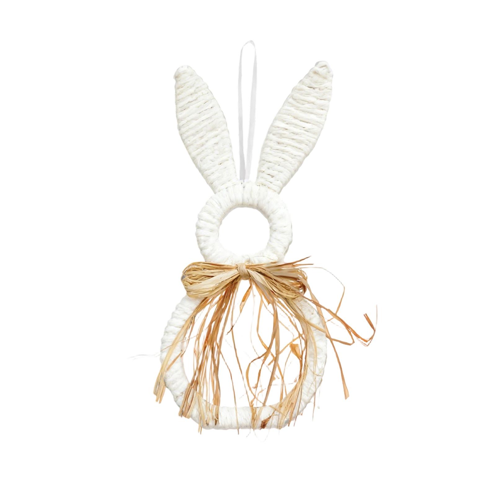 

47*20cm Easter Bunny Wreath With Flowers, Bunny Shaped Pendant, Front Door Decoration One Size білий