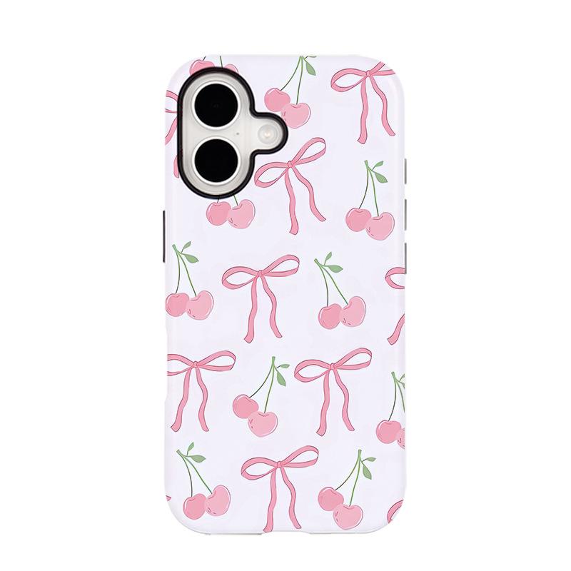 

Cherry Bow Apple 17 & 16 Pro Max Case with Magnetic Film, Two-in-One Drop-proof Design iPhone Android 300+ Models