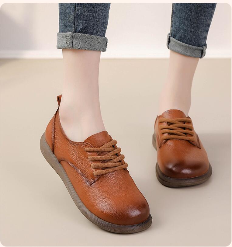

Women Casual Shoes Flats Loafers Ladies Cow Leather Genuine Leather lace Up Size 35-41 41