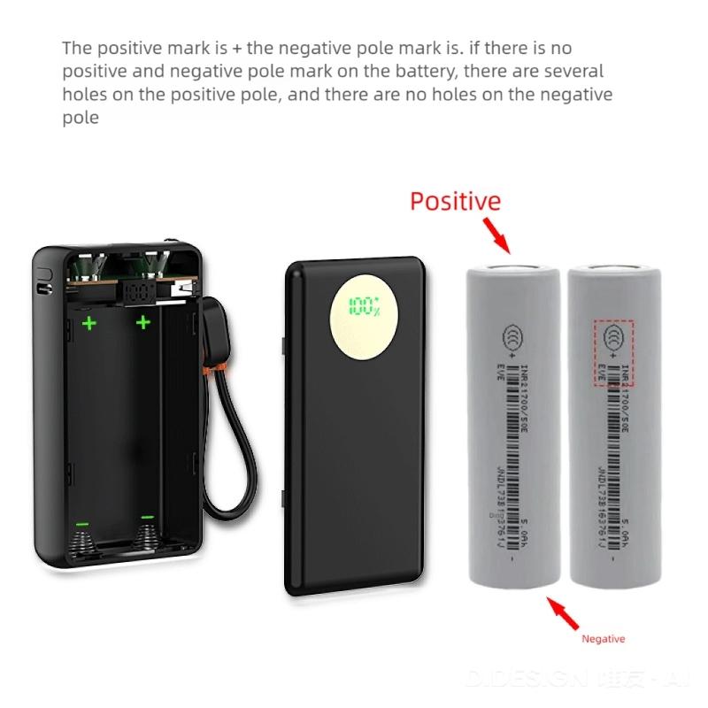 2x21700 Battery Power Banks Case Shell DIY Set 22.5W Fast Charging Double LED Display Battery Case Not Require Welding
