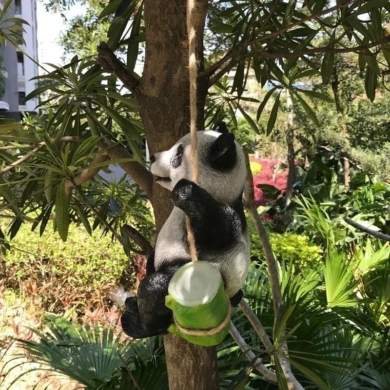 Cute Black and White Panda Swing On Bamboo Creative Statue Home Garden Decoration Outdoor Decoration