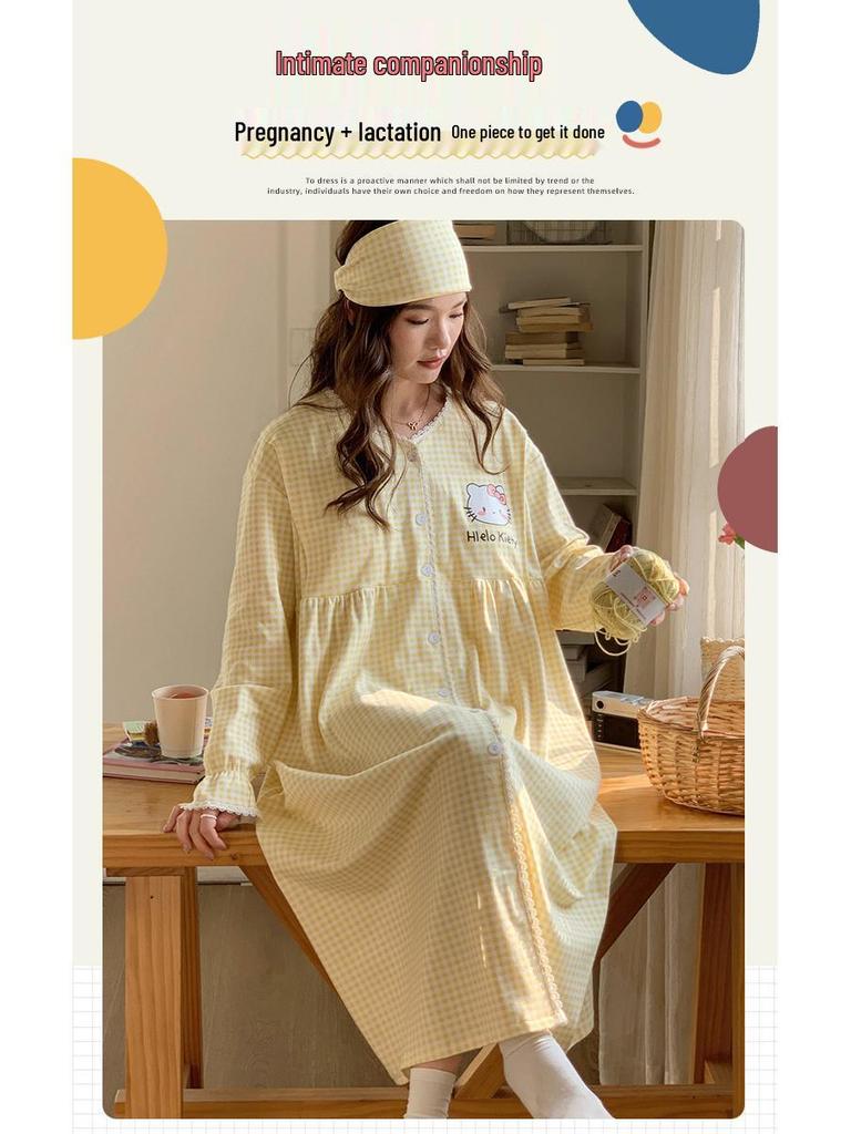 Plus Size Maternity Nightgown with Breast Pads for Postpartum, Spring, Summer, Autumn; Comfortable Labor Dress for Pregnant Women