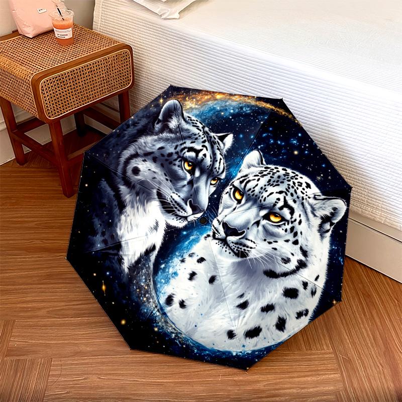 

1 PC Automatic Folding Umbrella - Snow Leopard Pattern, Portable & Foldable Design with 8 Ribs, Christmas Birthday Gifts