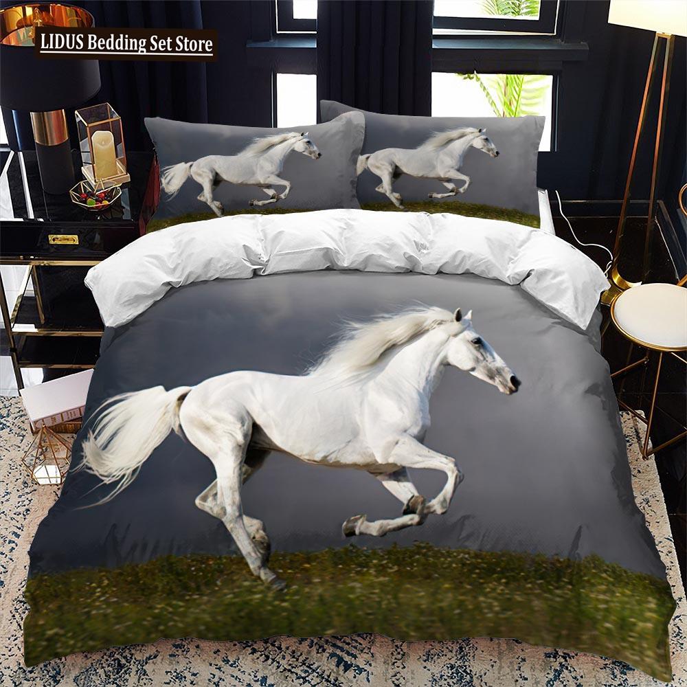 

Kids Horse Duvet Cover Set Farm Animal Pattern Bedding 3pcs Polyester Quilt Cover King Size Toddler Boys US King(264x228cm)