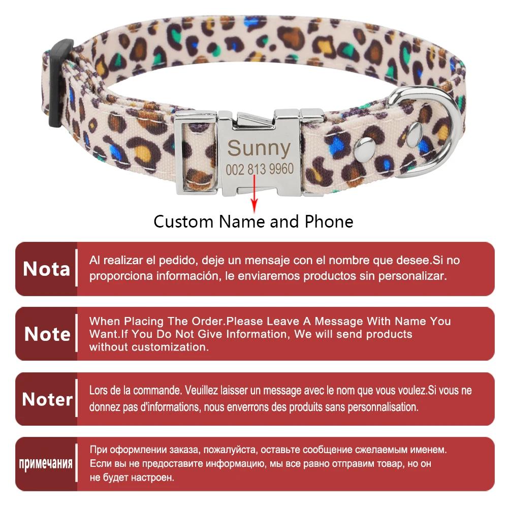 Custom Dog Collar and Leash Set,Personalized Leopard Pattern,Polyester Fabric Webbing with 120cm Leash, for Medium Large Dogs