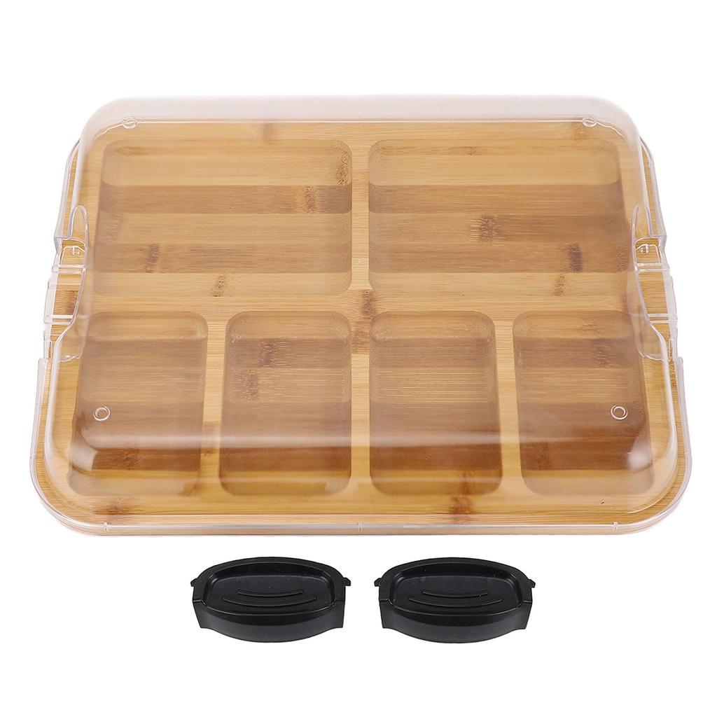 Charcuterie Board with Built In Compartments Clear Locking Lid Dual Sided Bamboo Cutting Board