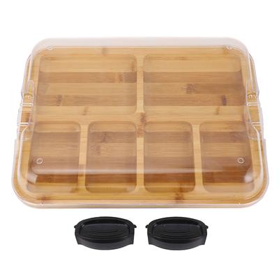 Charcuterie Board with Built In Compartments Clear Locking Lid Dual Sided Bamboo Cutting Board