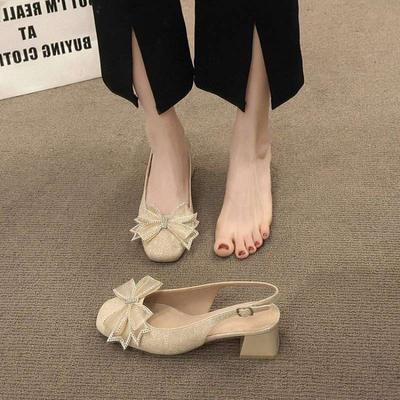 Square Head Bow Single Shoes Women's Shoes Spring and Summer 2025 New Fairy Versatile Gentle Bag Head Sandals