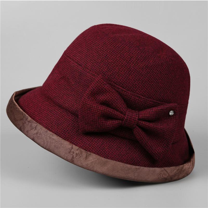 

Hat female autumn and winter basin hat autumn and winter warm bow bucket hat M（56-58cm）
