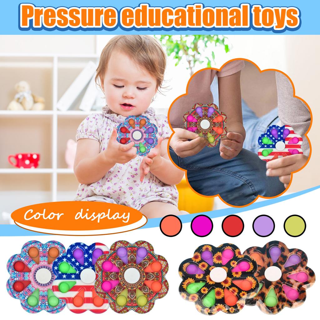 Flower Shaped Rotating Pop It Fidget Toy with Multiple Bubbles Stress Relief Sensory Spinner for Kids and Adults Durable Material