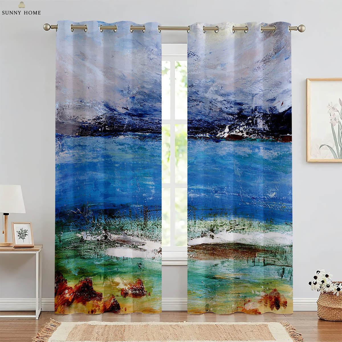 

2 шт. Пейзаж Картина маслом 3D Печать Шторы Спальня Кабинет Общежитие Студия Декоративные Шторы 100% Полиэстер W50xH140(CM)x2PCS&Grommet Top