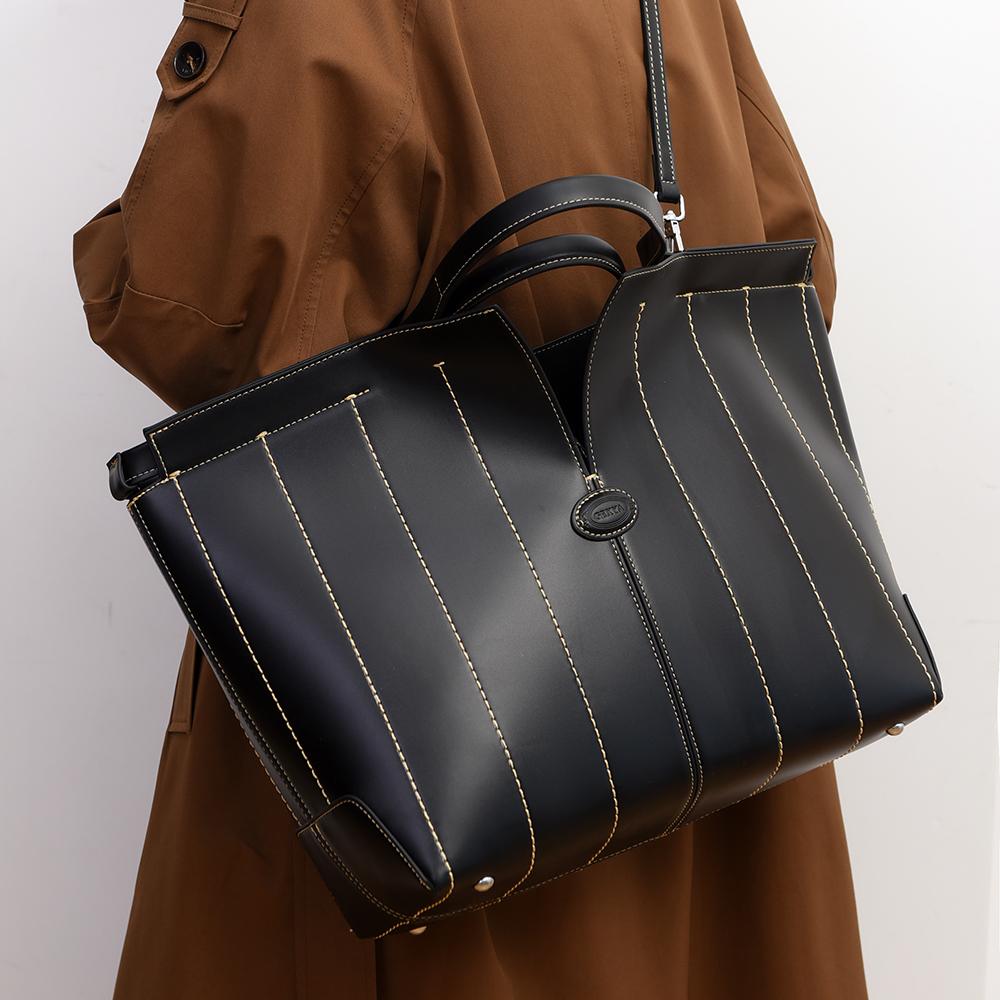 2025 Autumn New Women's Tote Bag Fashionable Large Capacity Commuter Briefcase Elegant Advanced PU Vertical Pattern Women's Handbag Muse Festival Gift