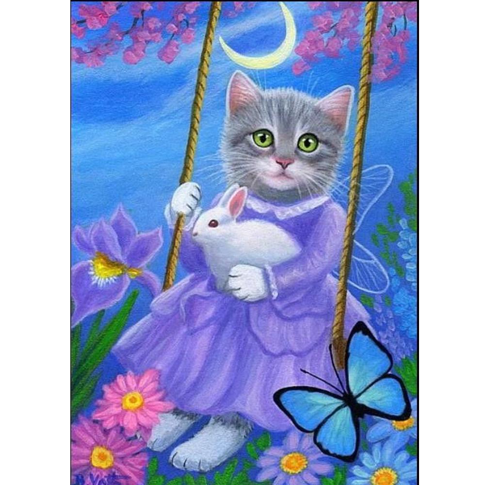 Diamond Painting 5D Gatto Bianco 30x40cm – Kit Completo Fai Da Te Con Perle Rtonde
