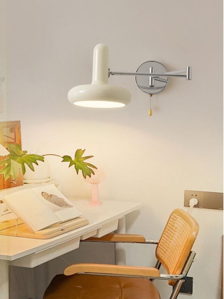 Adjustable White Wall Lamp Swing Arm Bedroom Bedside Living Room Multifunctional LED Light Retractable Hardwired Study Reading