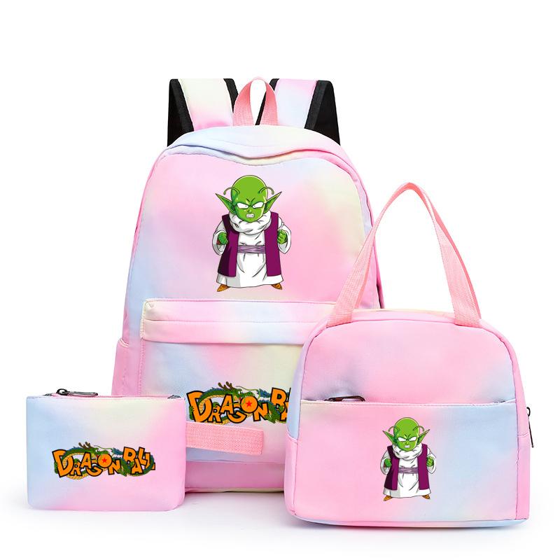 3 stk/sett Dragon Ball Fargerik Ryggsekk med Matboks for Kvinner Studenter Tenåringer Ryggsekk Casual Skolesekksett