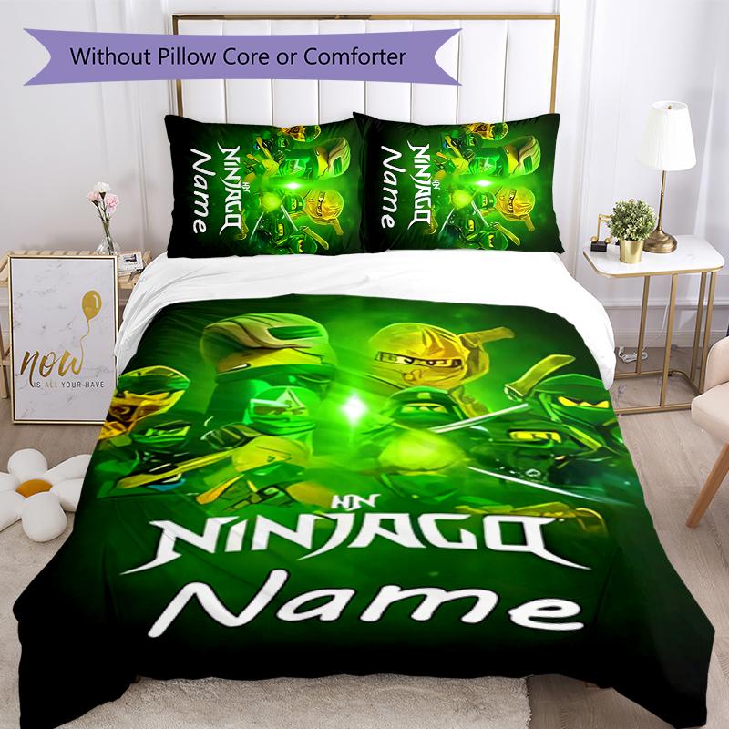 3pcs Custom Name Cartoon Lego Ninjago Bedding Set Duvet Cover Closure Includes 1 Duvet Cover & 2 Pillowcases for All Seasons Bedroom Decor