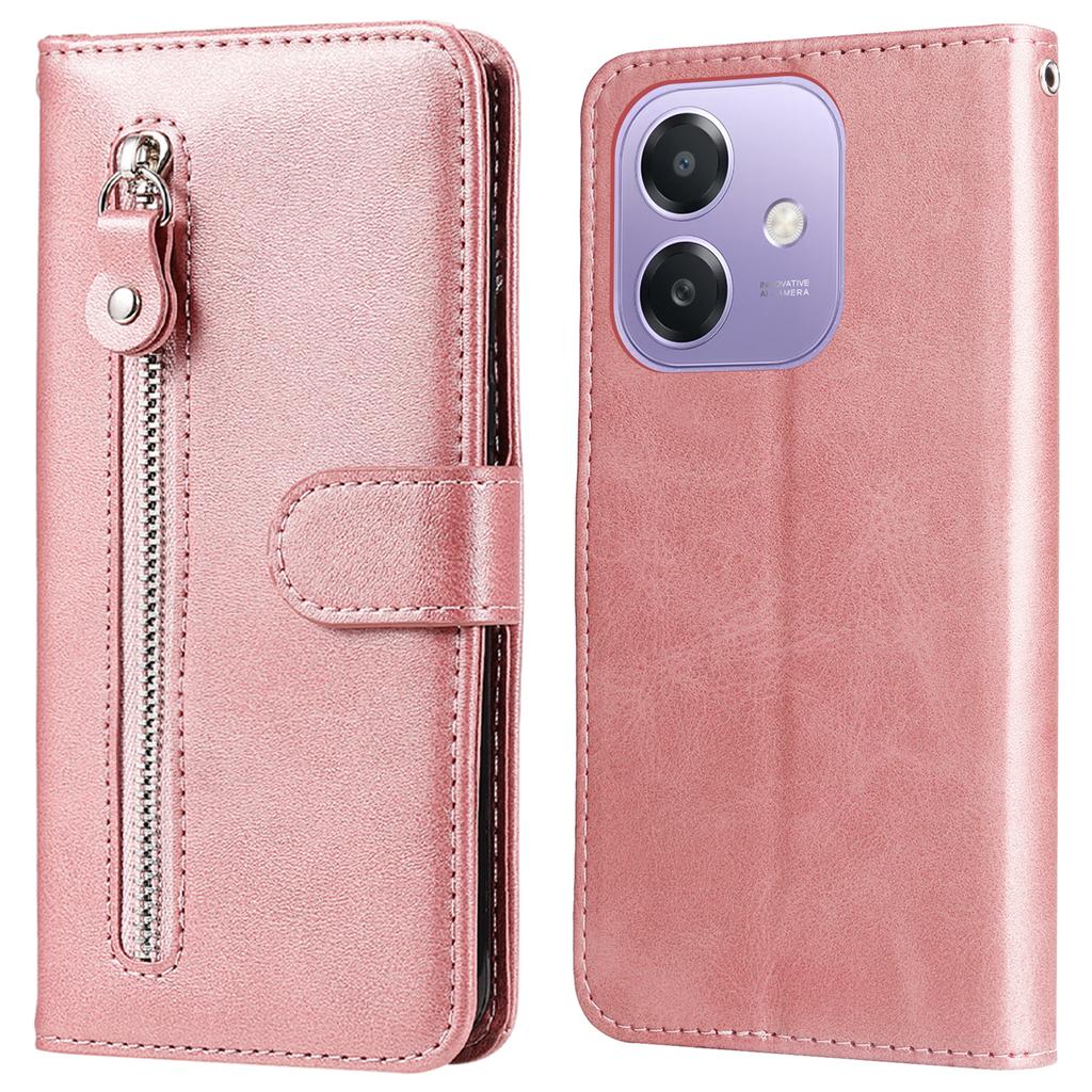 For Oppo A5x 5G/A3x 4G/A3x 5G (India) Case Zipper Wallet Calf Texture PU Leather Phone Cover