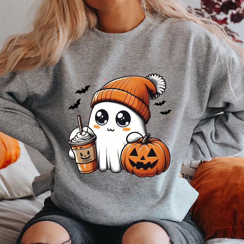 Women's Plus Size Ghost & Pumpkin Graphic Sweatshirt
